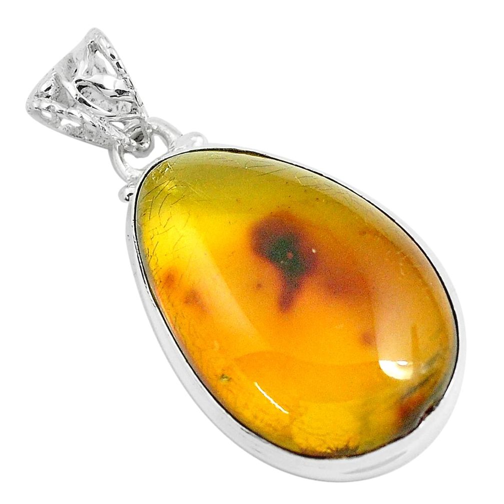 925 sterling silver 15.53cts natural green amber from colombia pendant p46904