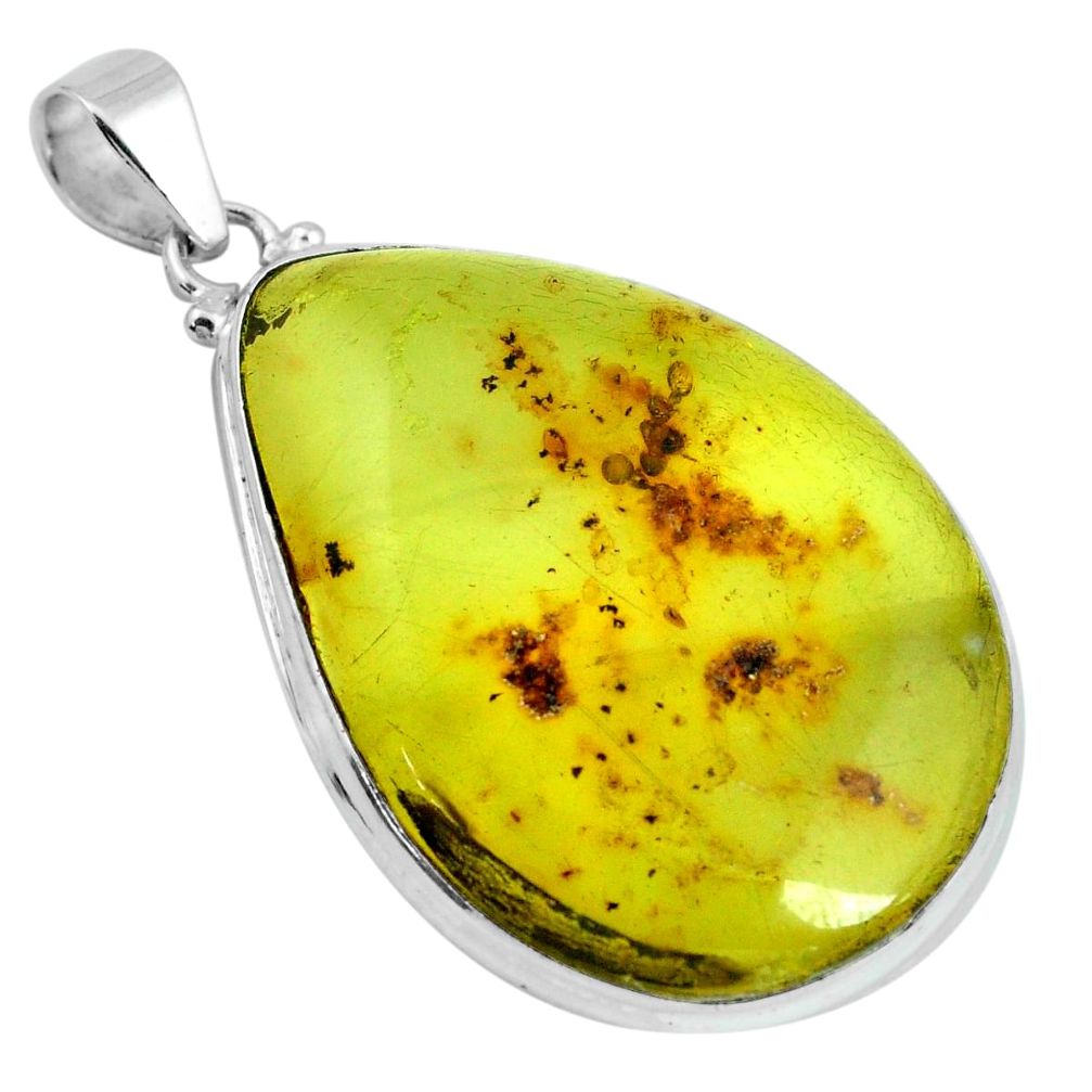 925 sterling silver 24.08cts natural green amber from colombia pendant p66067