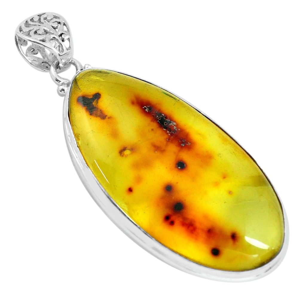 925 sterling silver 24.08cts natural green amber from colombia pendant p66071