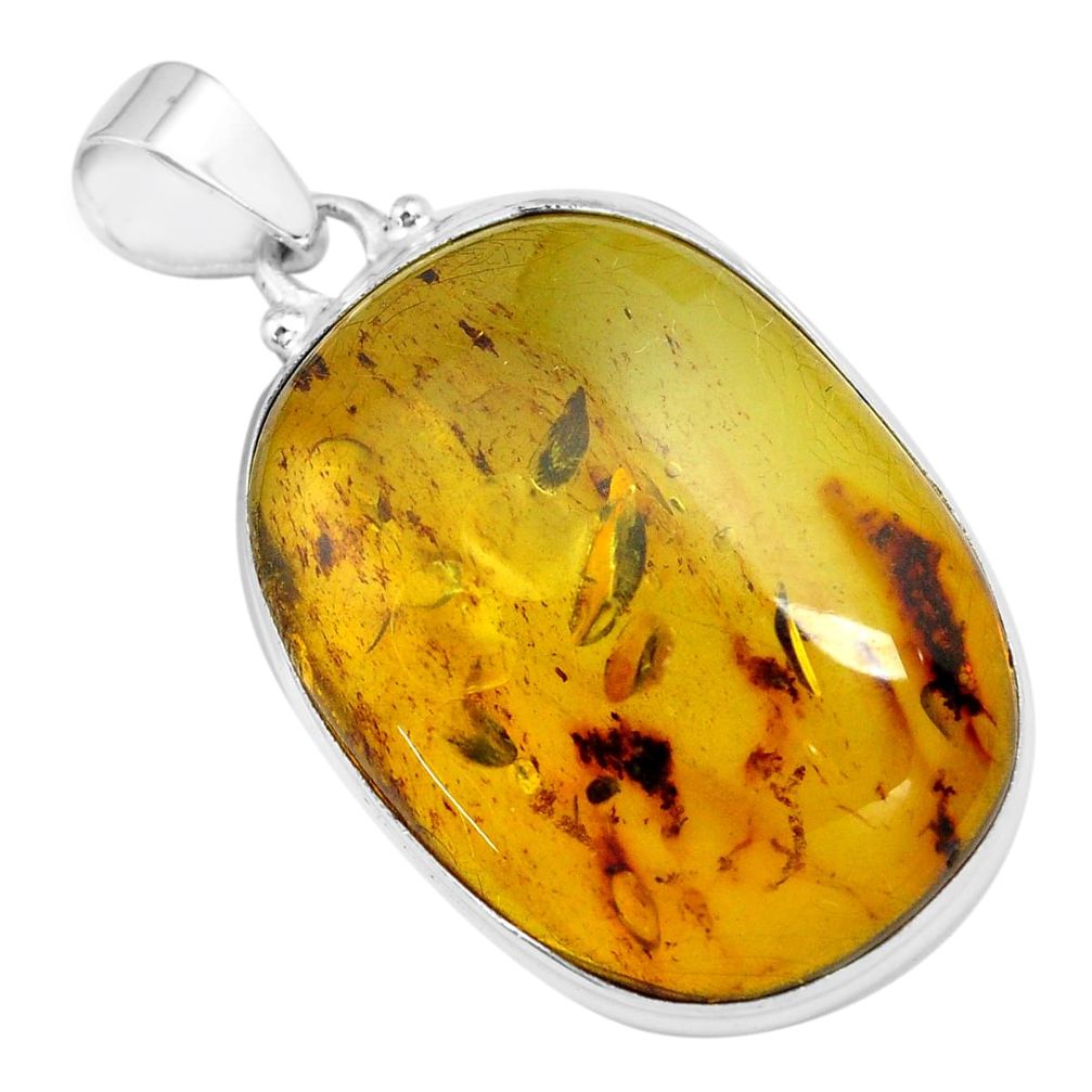 925 sterling silver 20.33cts natural green amber from colombia pendant p71907