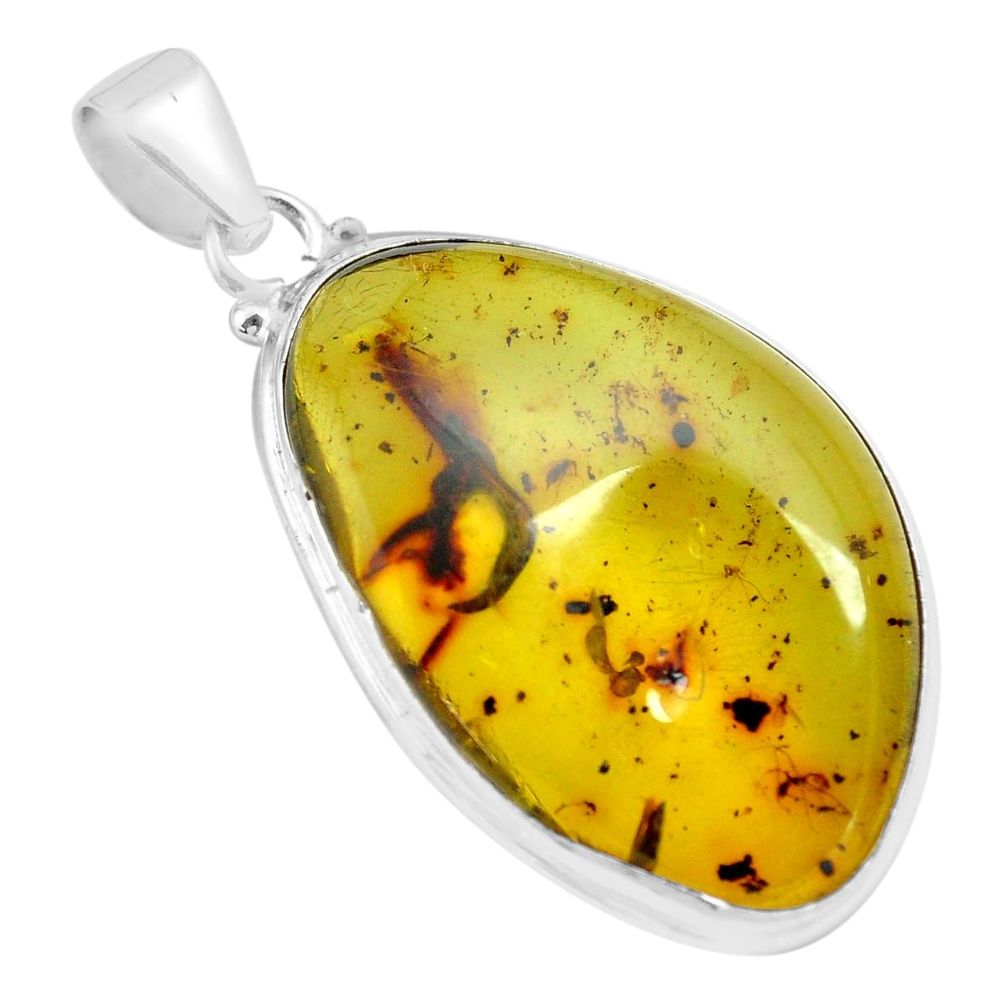 925 sterling silver 17.42cts natural green amber from colombia pendant p71918