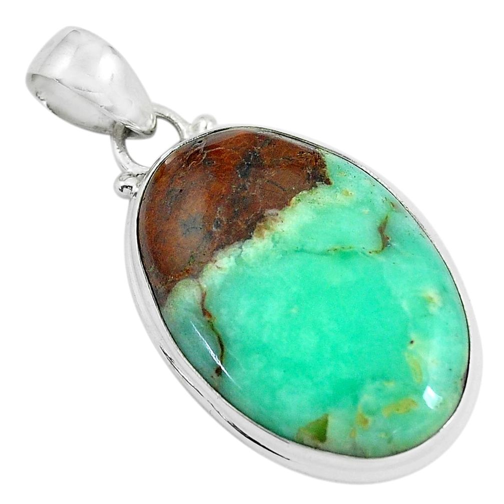 925 sterling silver 19.72cts natural green boulder chrysoprase pendant d31824