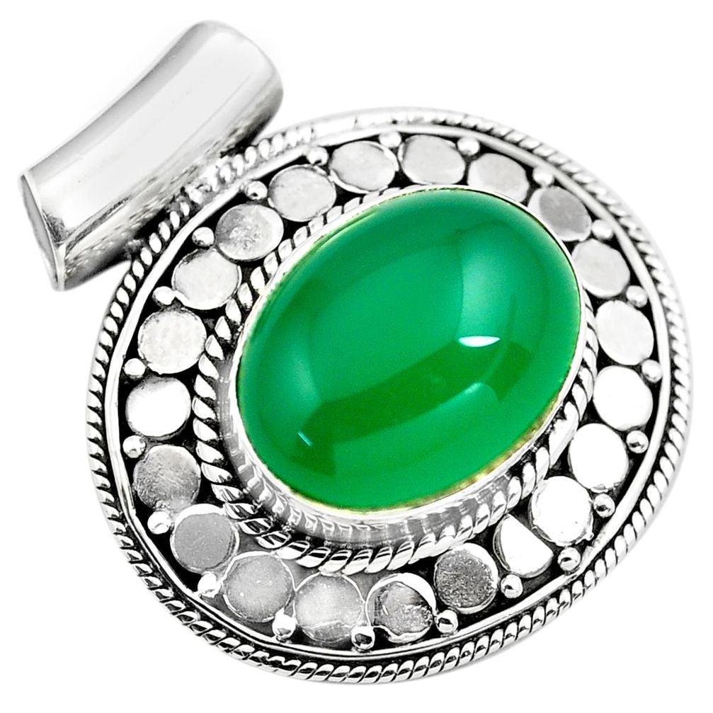 925 sterling silver 10.44cts natural green chalcedony oval pendant p86665