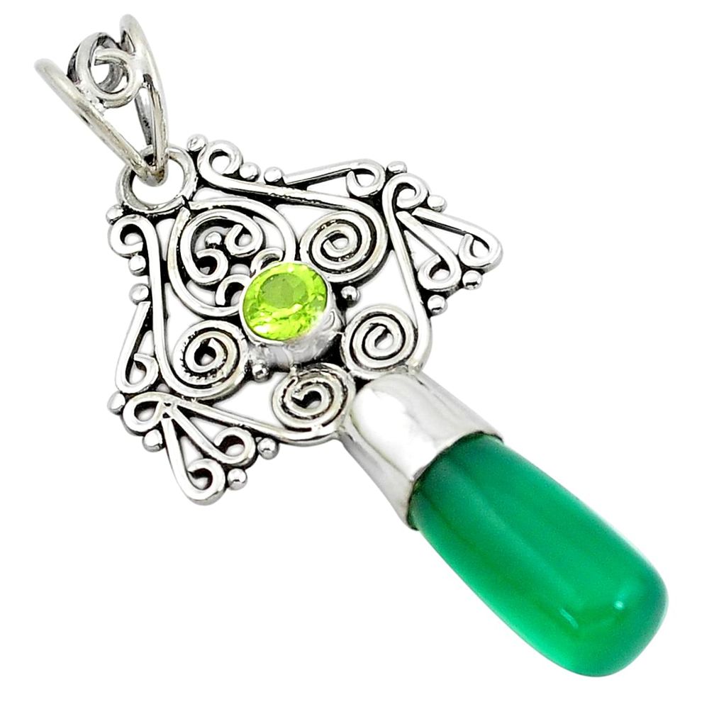 925 sterling silver 11.66cts natural green chalcedony peridot pendant p52178