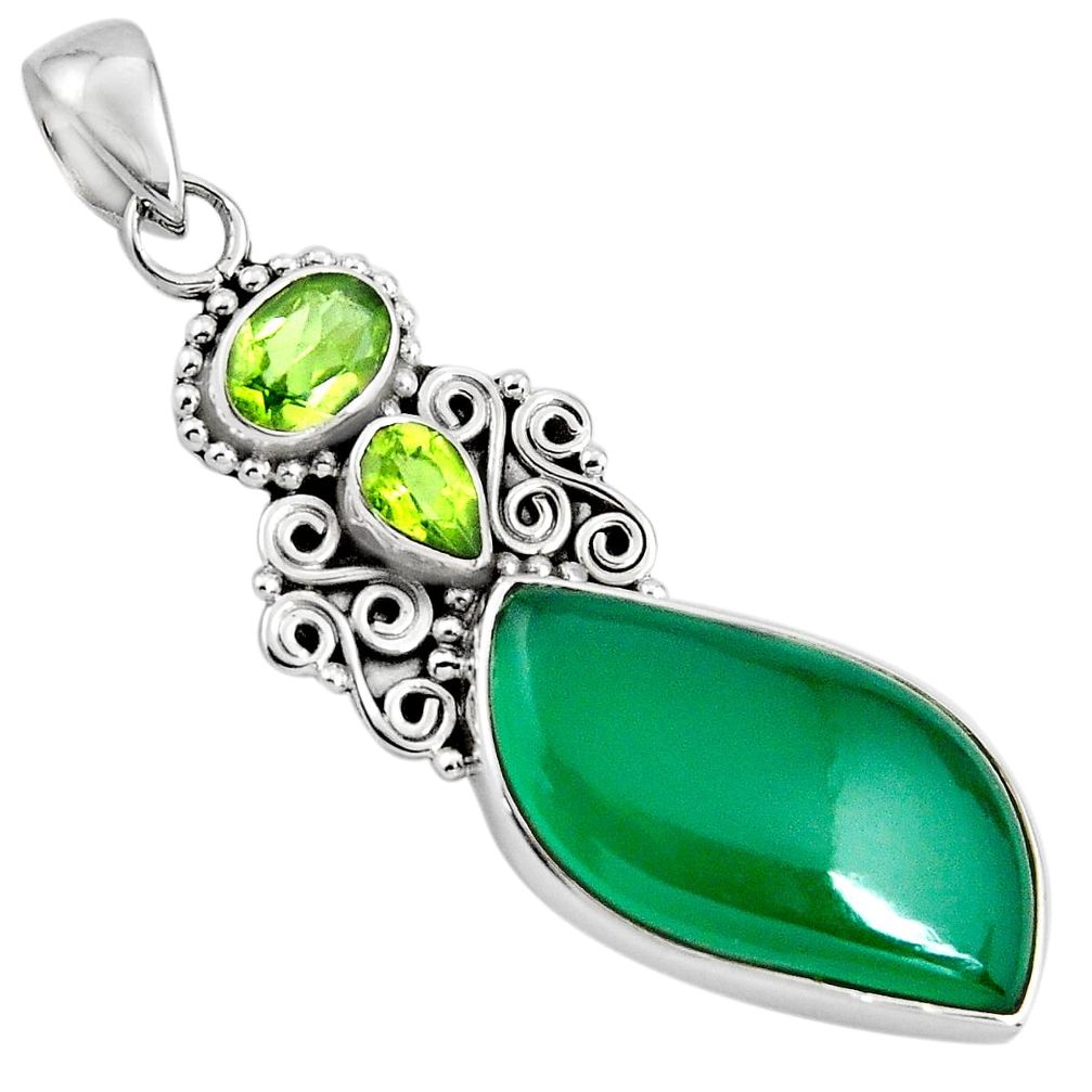 925 sterling silver 16.54cts natural green chalcedony peridot pendant p90268