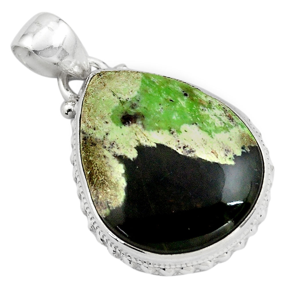 925 sterling silver 17.57cts natural green chrome chalcedony pear pendant p85458