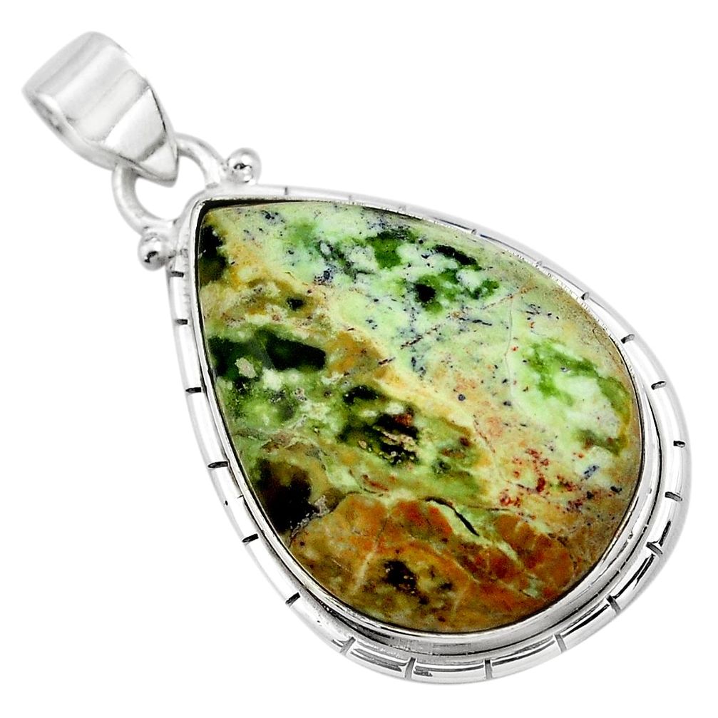 925 sterling silver 19.68cts natural green chrome chalcedony pear pendant p85463