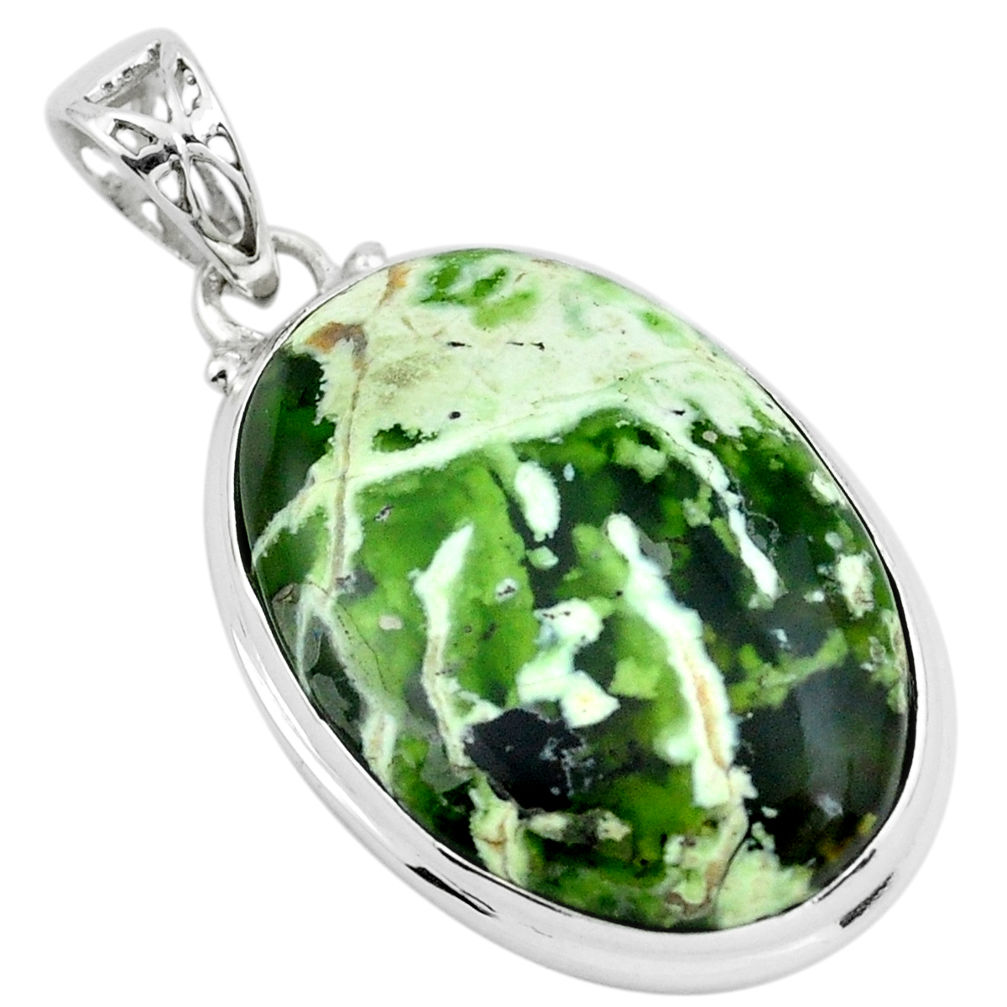 925 sterling silver 21.48cts natural green chrome chalcedony pendant p66124