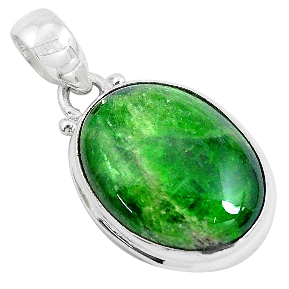 925 sterling silver 16.20cts natural green chrome diopside oval pendant d31053