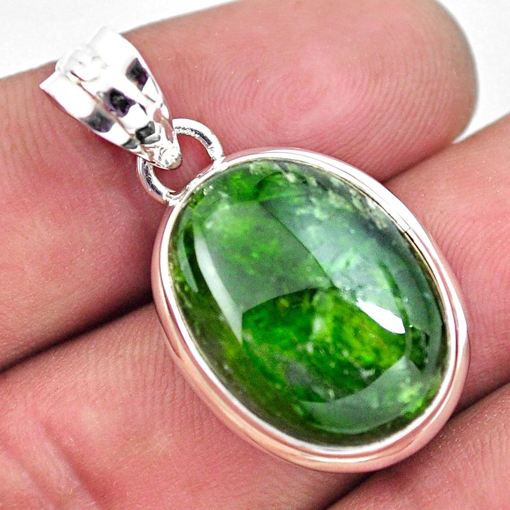 925 sterling silver 17.57cts natural green chrome diopside oval pendant p57976