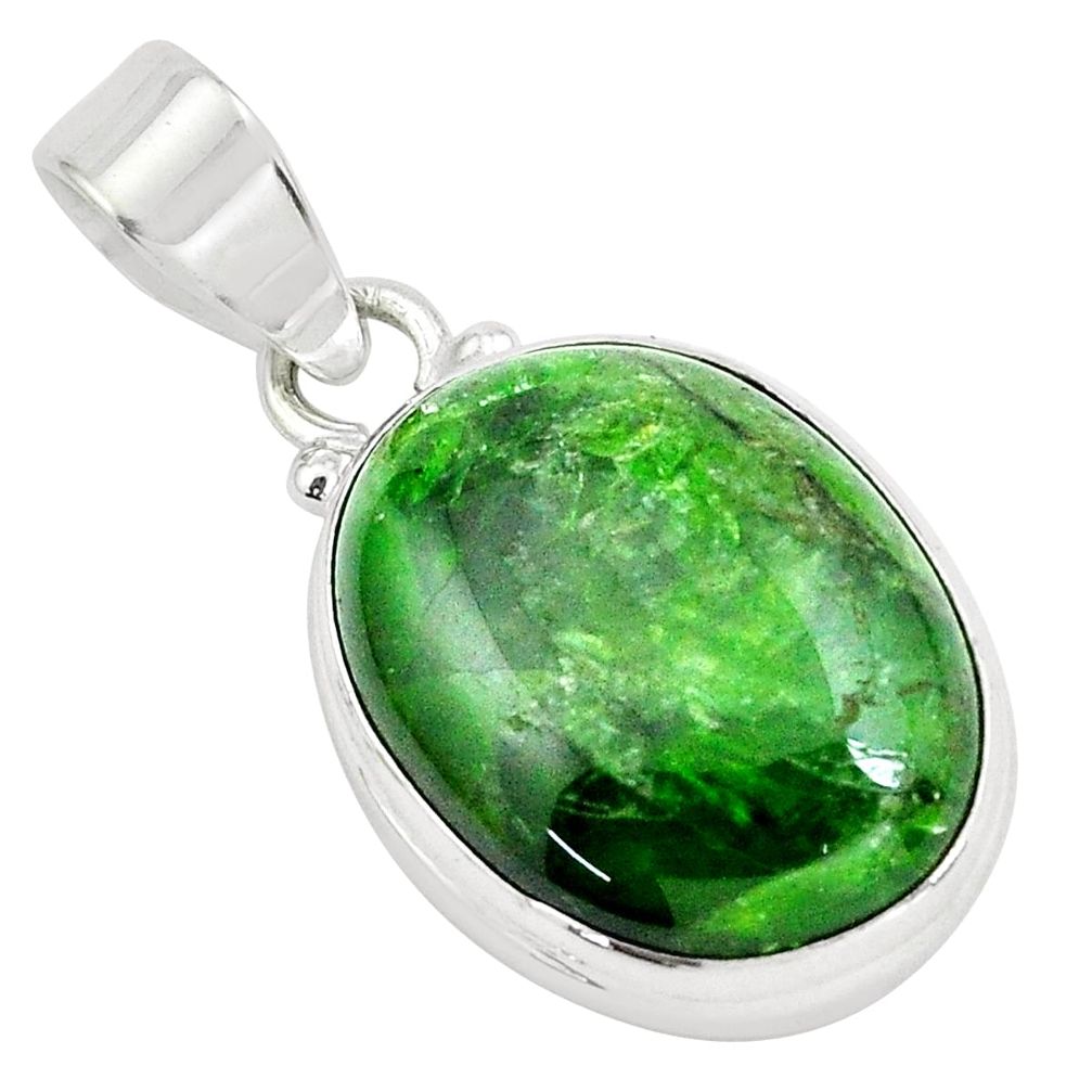 925 sterling silver 15.60cts natural green chrome diopside oval pendant p65819