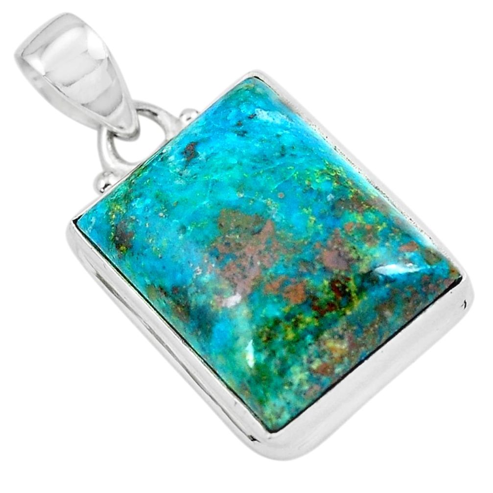 925 sterling silver 18.68cts natural green chrysocolla octagan pendant p49080