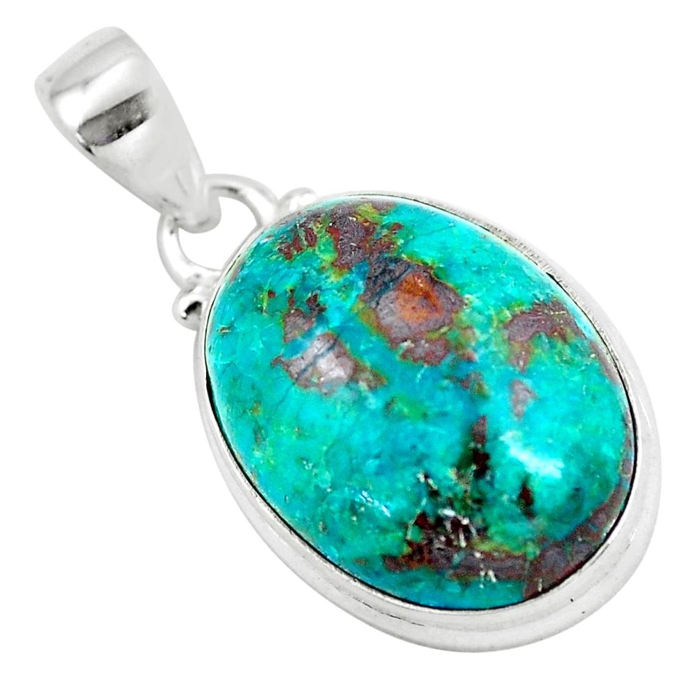 925 sterling silver 13.70cts natural green chrysocolla oval pendant p57984