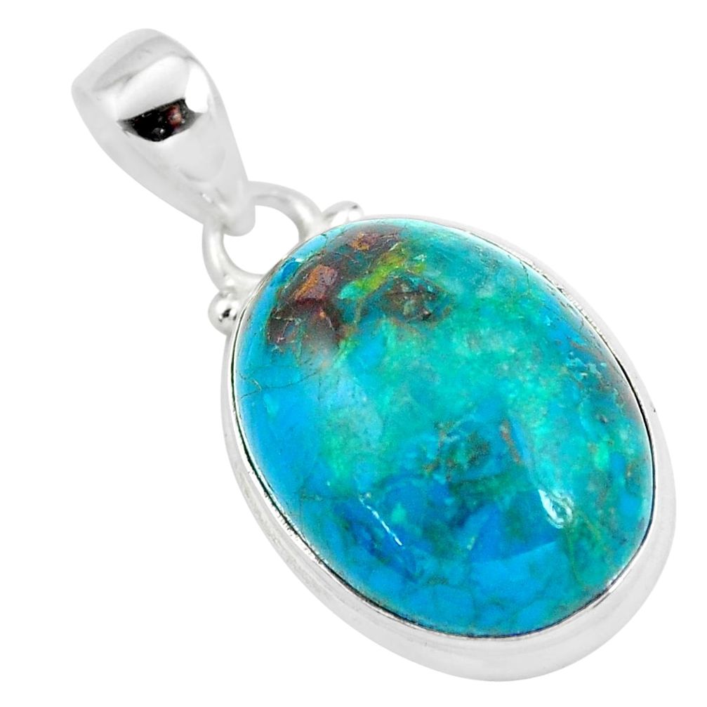 925 sterling silver 14.72cts natural green chrysocolla oval pendant p57994