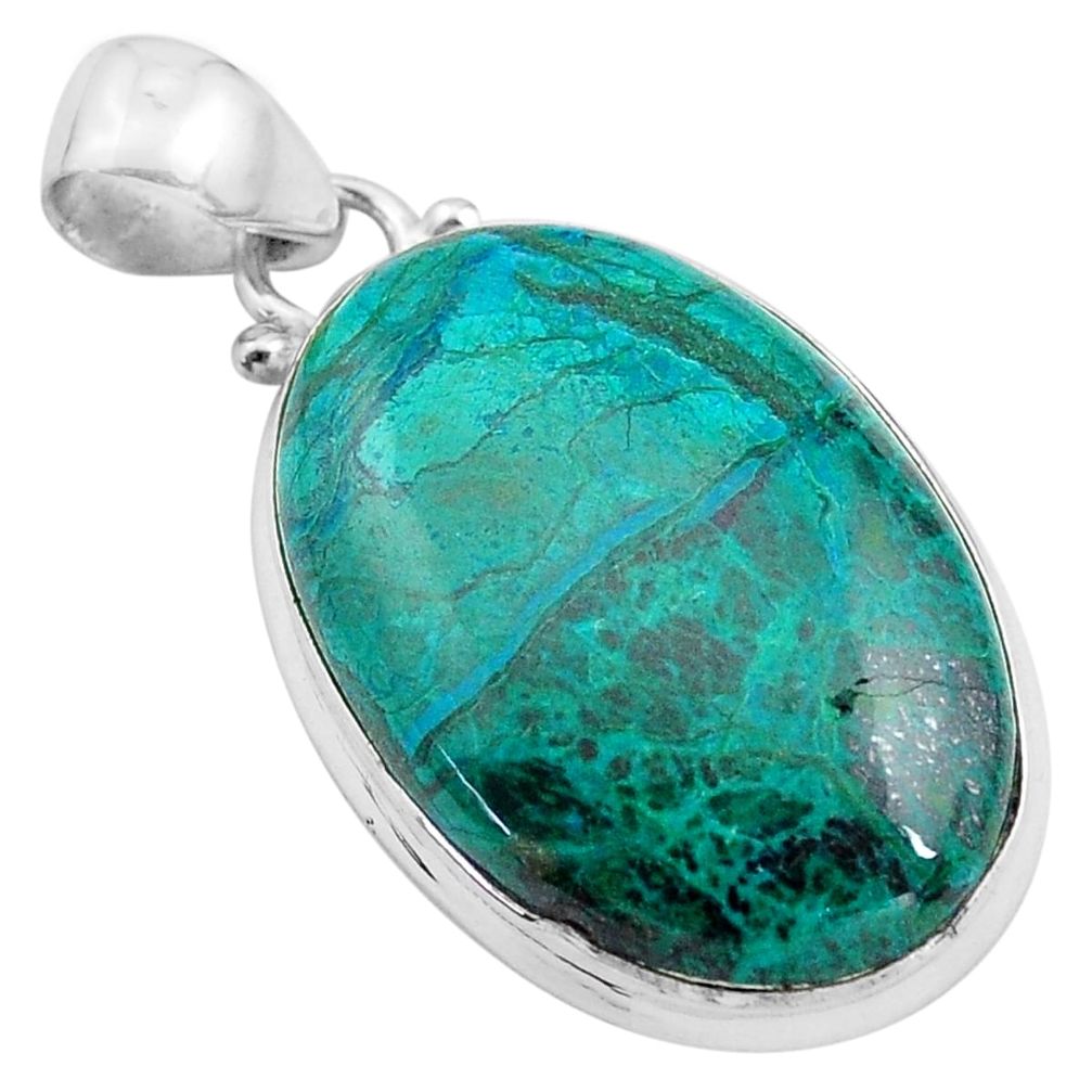 925 sterling silver 19.23cts natural green chrysocolla oval pendant p85327