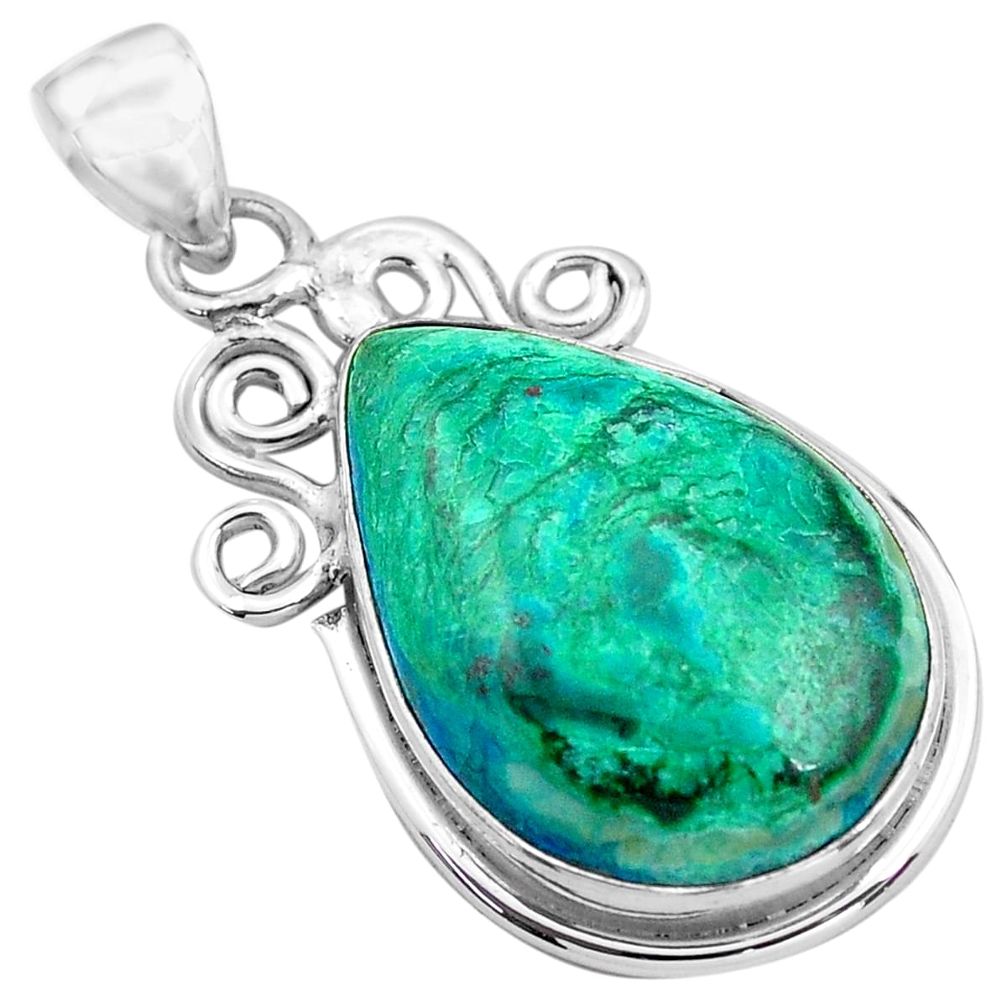 925 sterling silver 21.48cts natural green chrysocolla pear pendant p85356