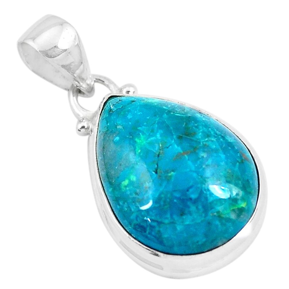 925 sterling silver 14.23cts natural green chrysocolla pendant jewelry p49064