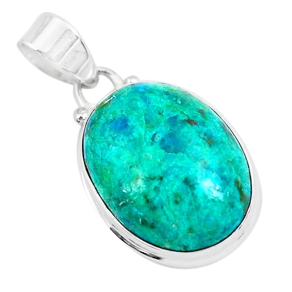 925 sterling silver 13.73cts natural green chrysocolla pendant jewelry p49088