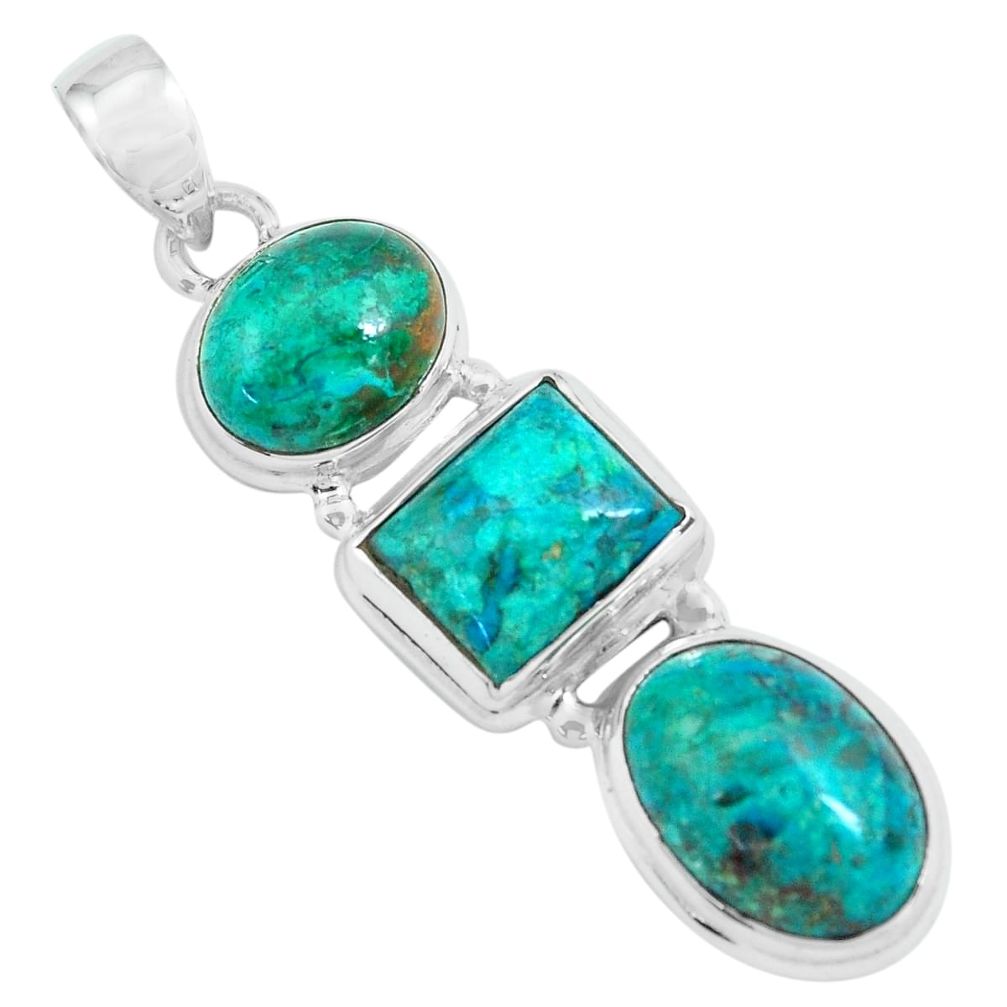 925 sterling silver 15.76cts natural green chrysocolla pendant jewelry p67707
