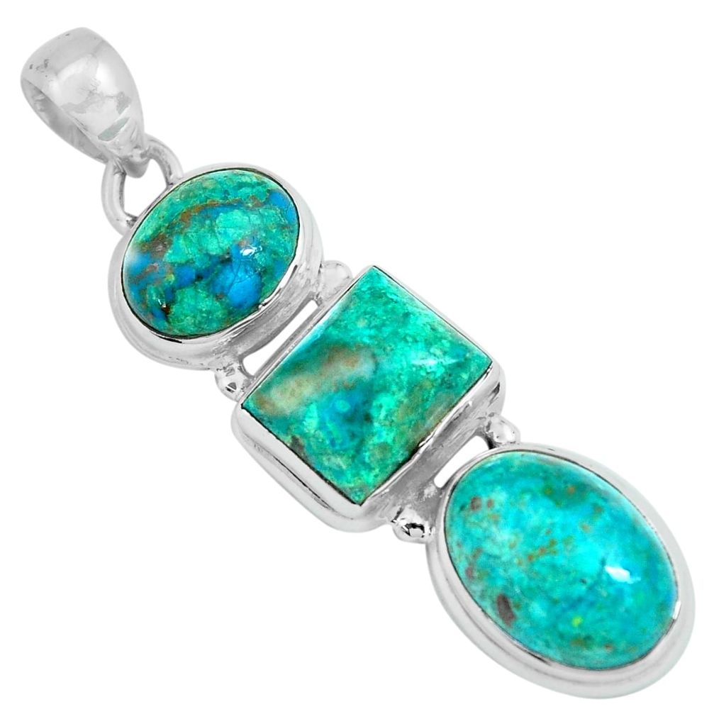 925 sterling silver 16.17cts natural green chrysocolla pendant jewelry p67719