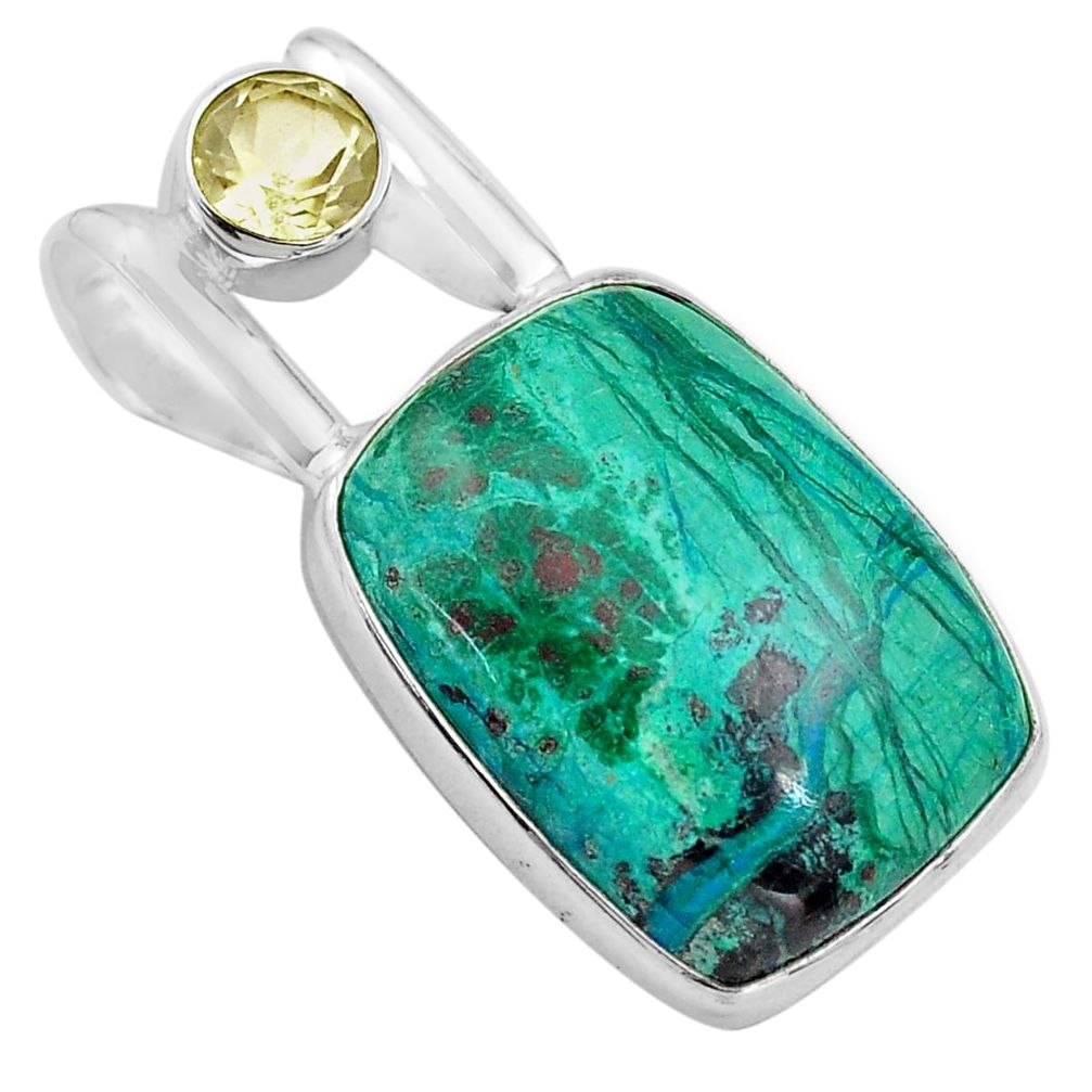 925 sterling silver 21.48cts natural green chrysocolla pendant jewelry p85347