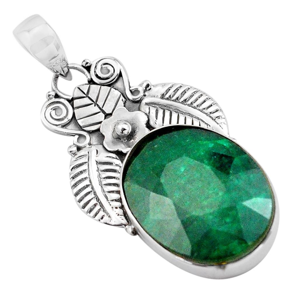 925 sterling silver 15.85cts natural green emerald deltoid leaf pendant p84693