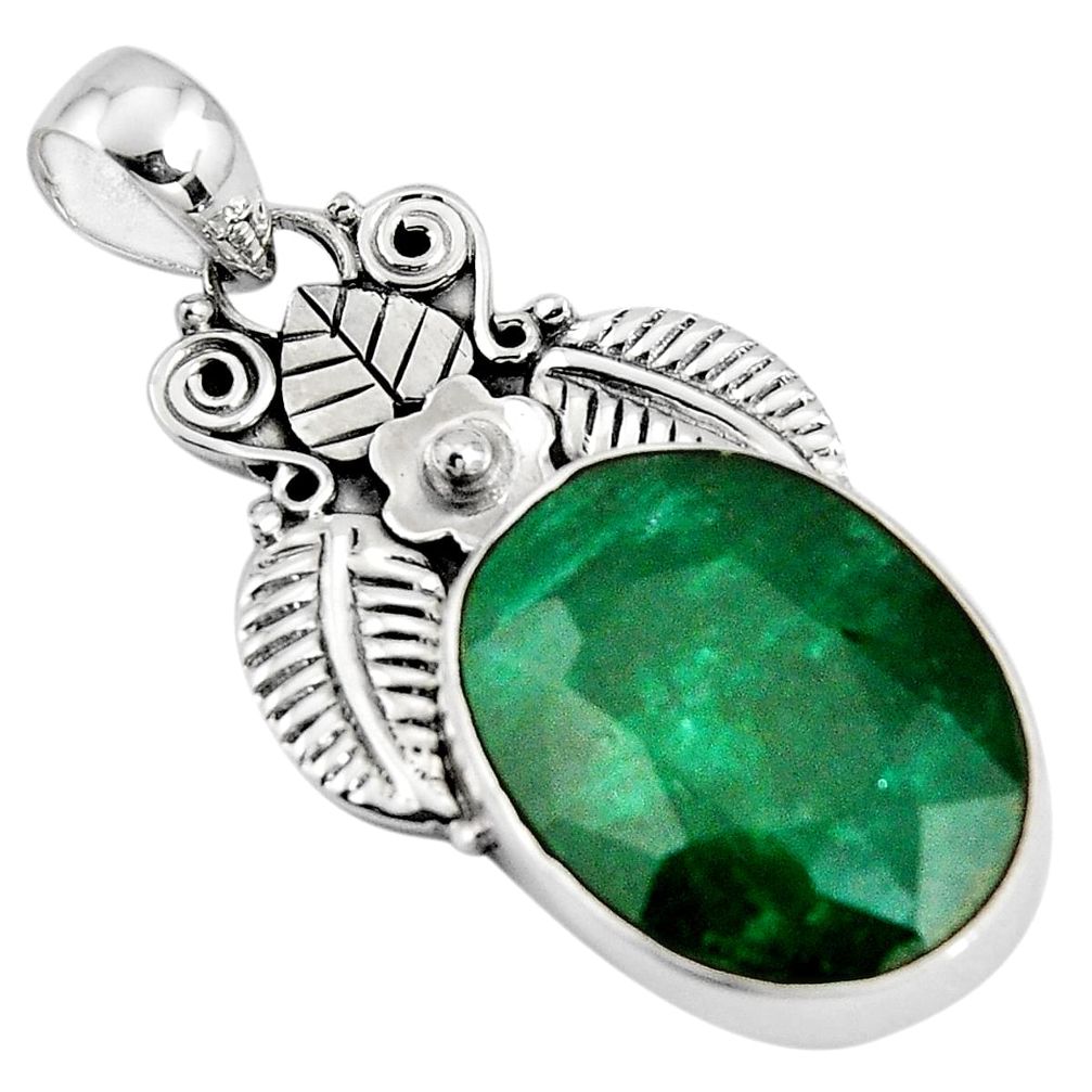 925 sterling silver 17.57cts natural green emerald oval pendant jewelry p90271