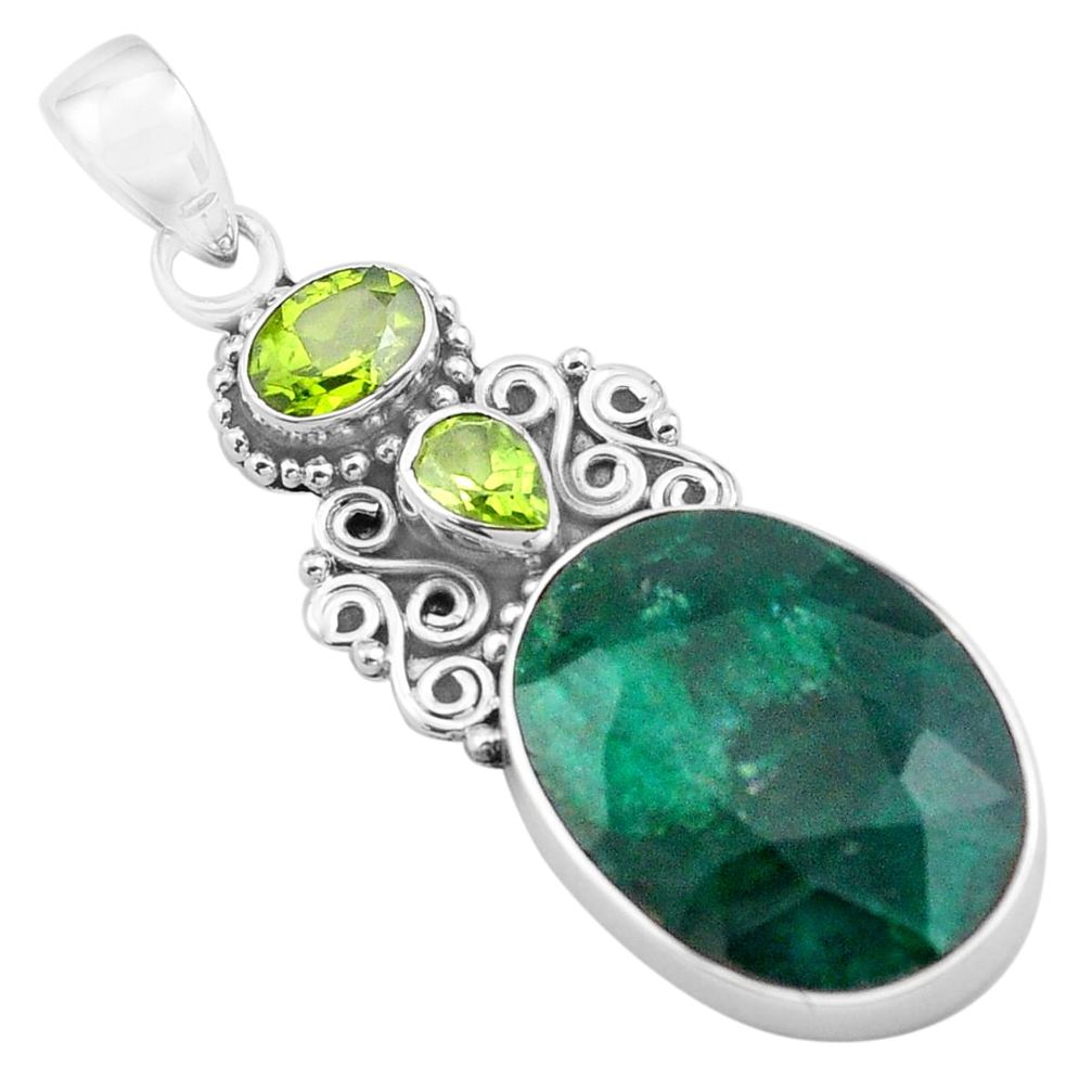 925 sterling silver 18.94cts natural green emerald peridot oval pendant p84724