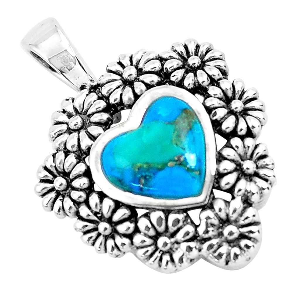 925 sterling silver 3.61cts natural green kingman turquoise flower pendant c1704