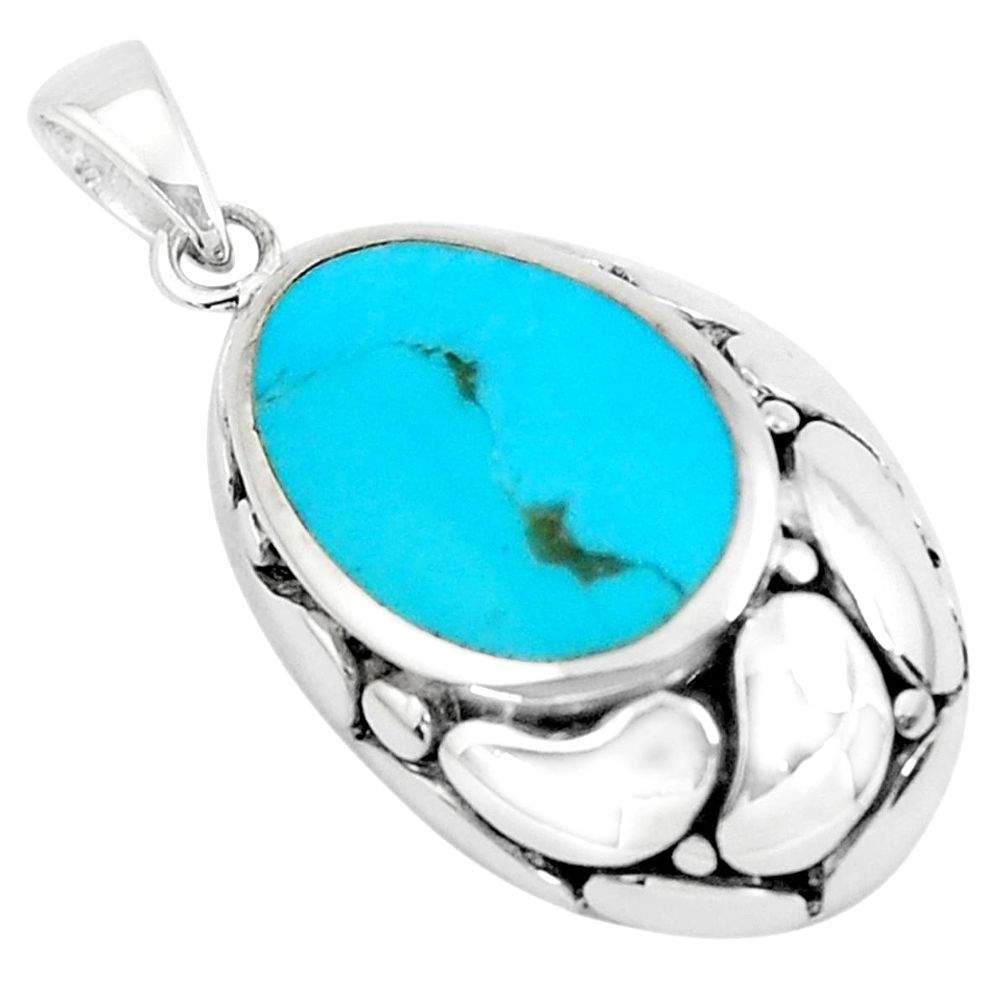 925 sterling silver 4.43cts natural green kingman turquoise pendant c1644