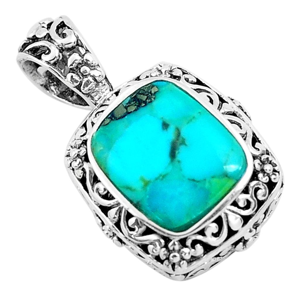 925 sterling silver 4.92cts natural green kingman turquoise pendant c1673