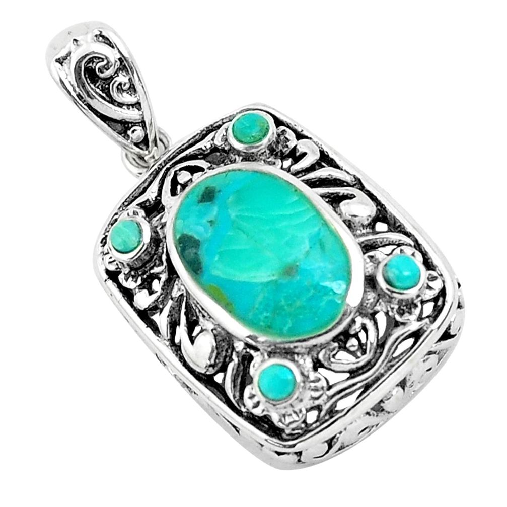 925 sterling silver 4.70cts natural green kingman turquoise pendant c1700