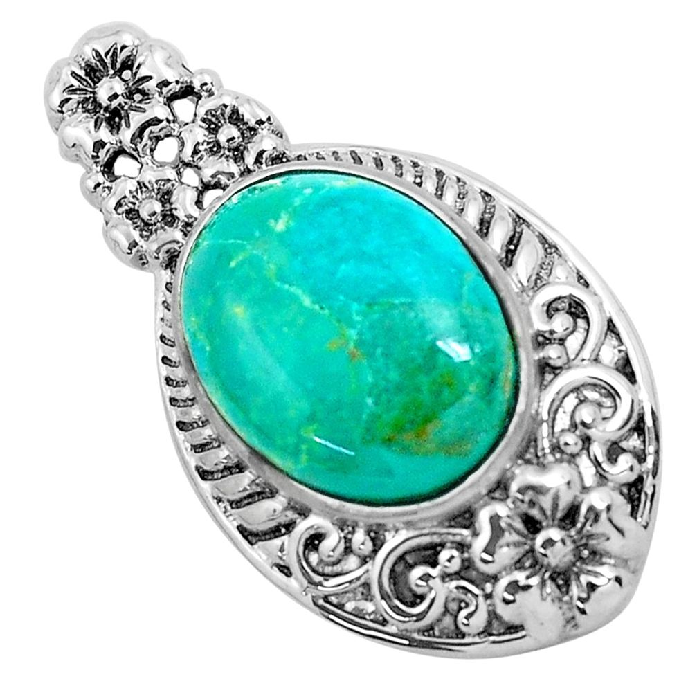 925 sterling silver 8.42cts natural green kingman turquoise pendant c1707