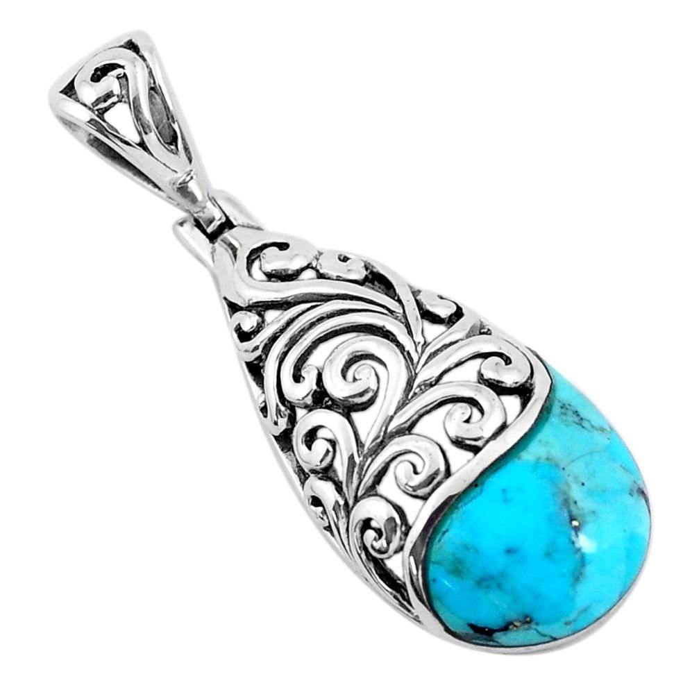 925 sterling silver 5.75cts natural green kingman turquoise pendant c1768