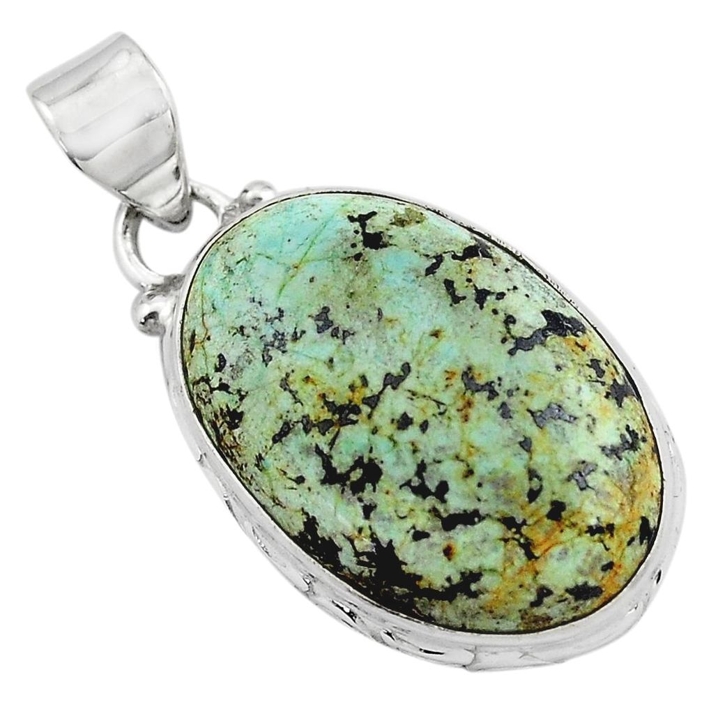 925 sterling silver 14.72cts natural green norwegian turquoise pendant p85172