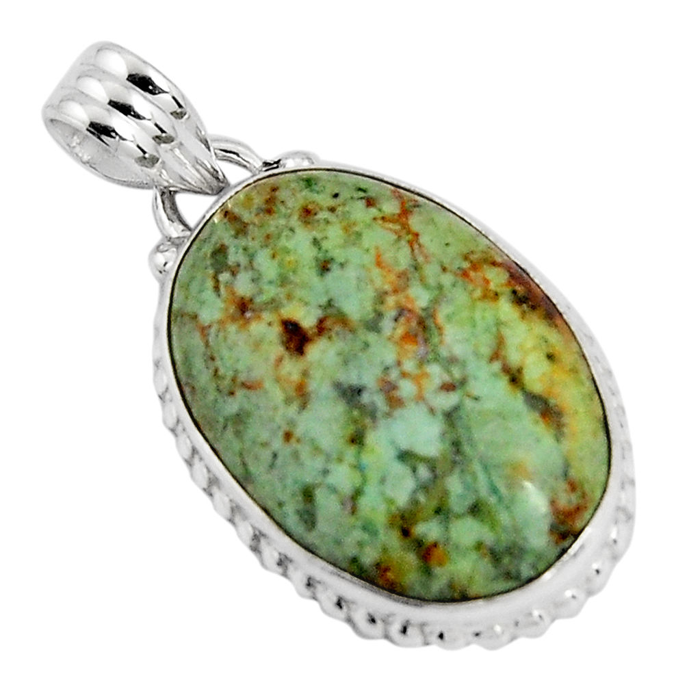 925 sterling silver 15.31cts natural green norwegian turquoise pendant p90491