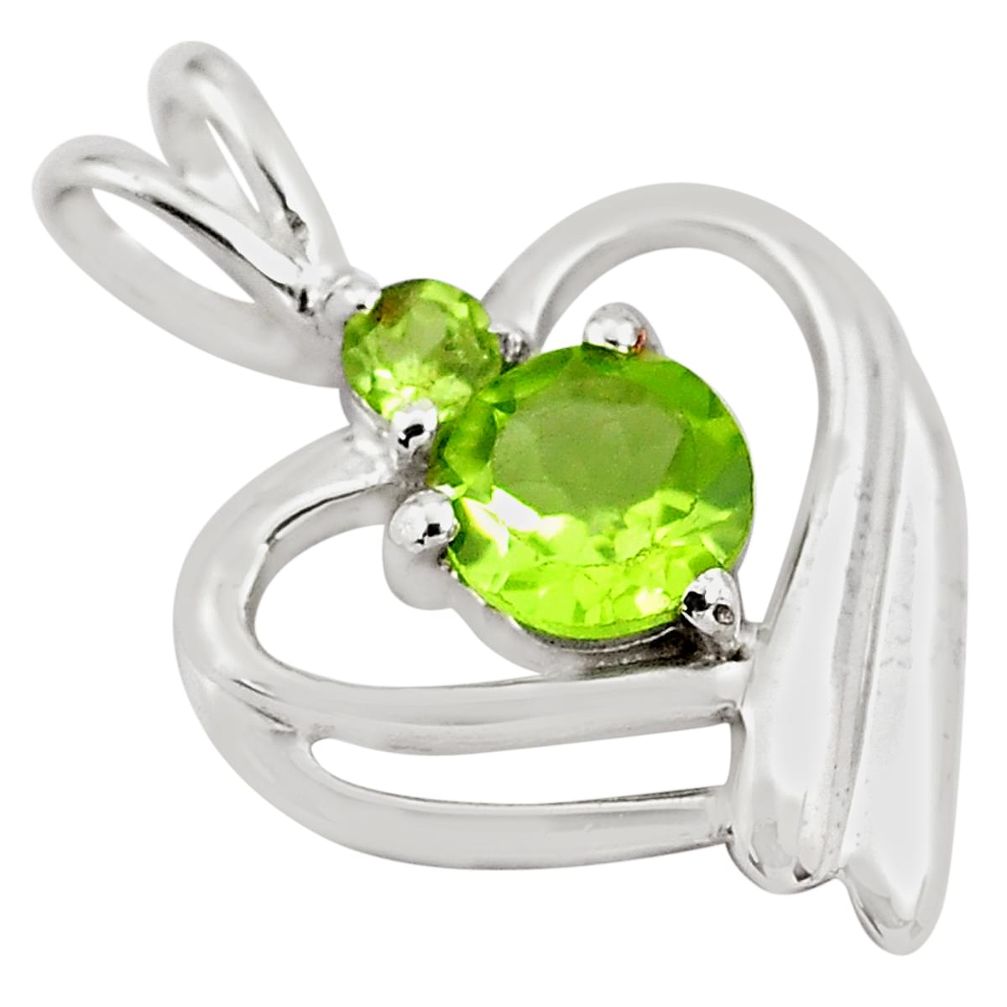 925 sterling silver 1.34cts natural green peridot heart pendant jewelry p82115