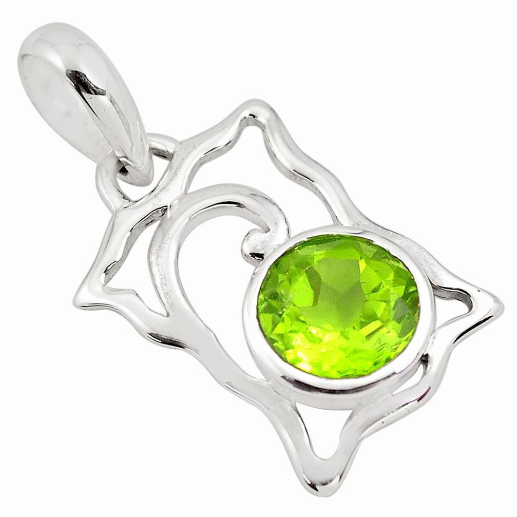 925 sterling silver 2.89cts natural green peridot round pendant jewelry p82103