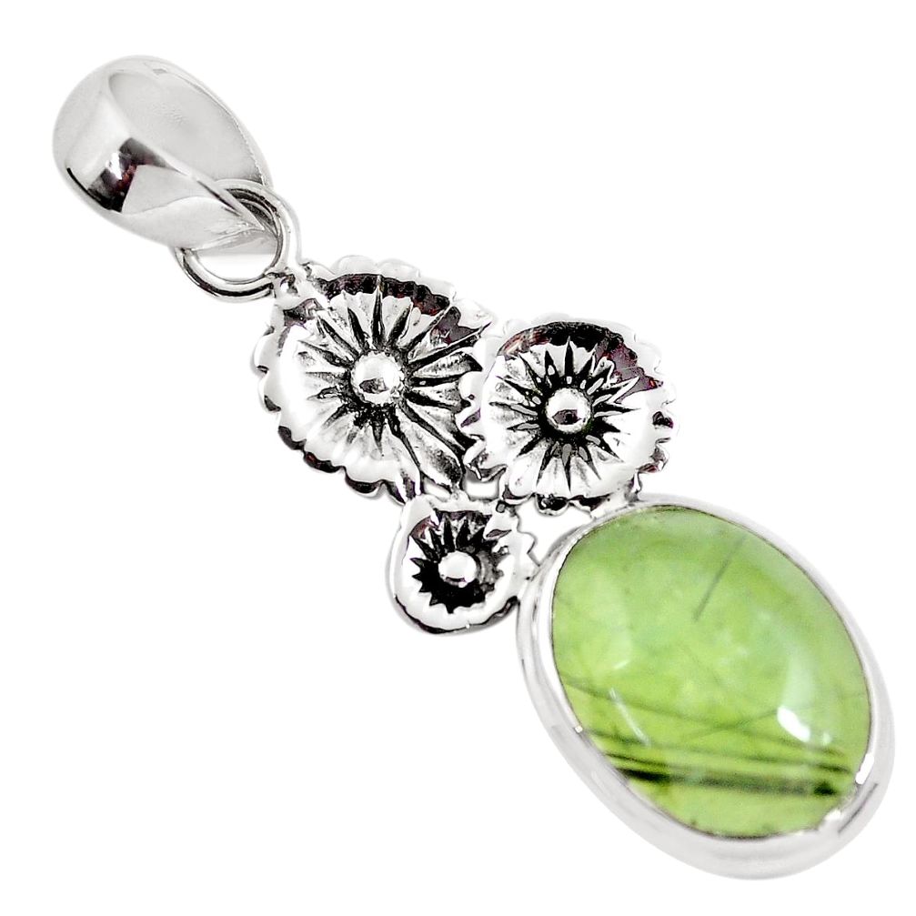 925 sterling silver 11.21cts natural green prehnite flower pendant p55189
