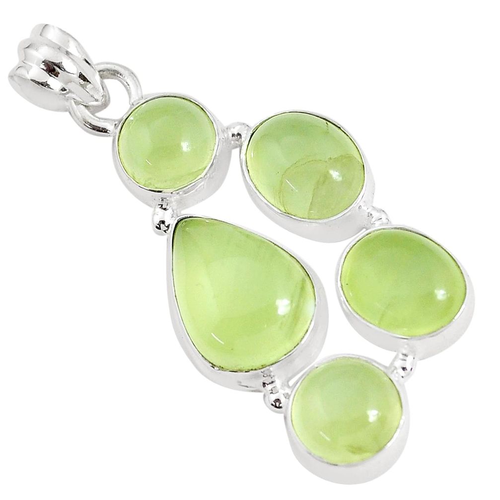 925 sterling silver 18.63cts natural green prehnite pear pendant jewelry p34032