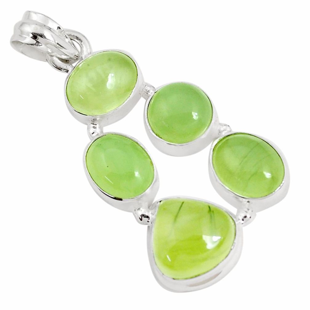 925 sterling silver 17.14cts natural green prehnite pendant jewelry p34024