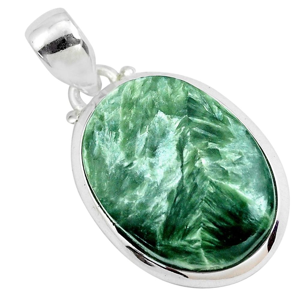 925 sterling silver 15.05cts natural green seraphinite (russian) pendant p41064
