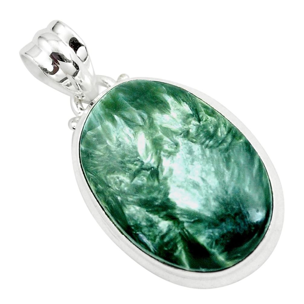 925 sterling silver 17.22cts natural green seraphinite (russian) pendant p41067