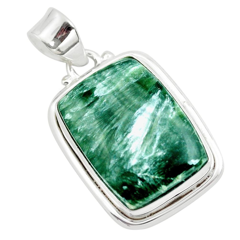 925 sterling silver 19.23cts natural green seraphinite (russian) pendant p41072