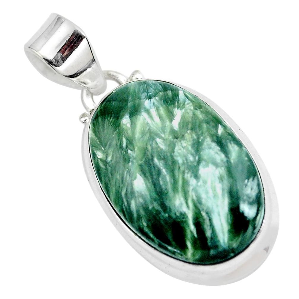 925 sterling silver 16.20cts natural green seraphinite (russian) pendant p41078