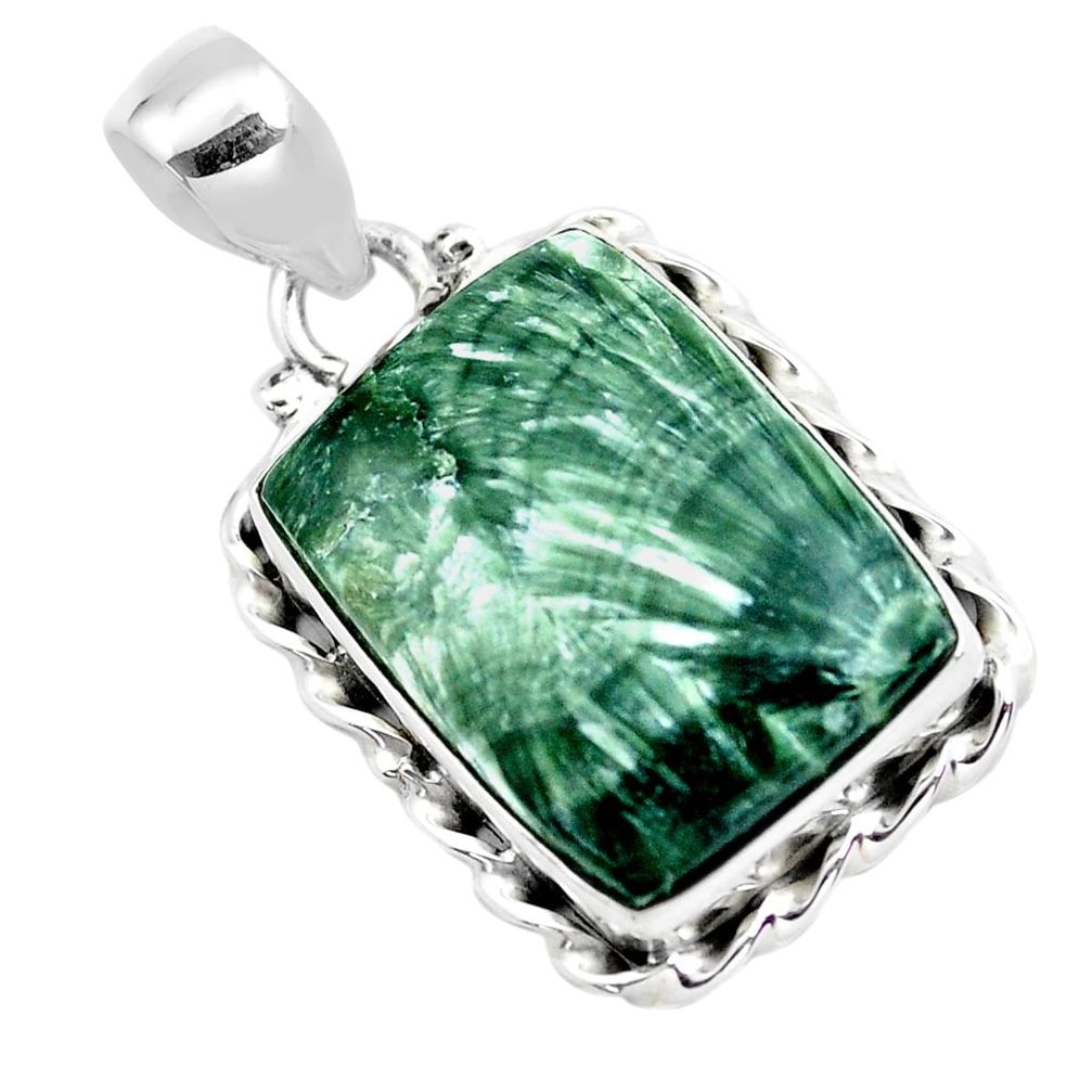 925 sterling silver 15.65cts natural green seraphinite (russian) pendant p41080