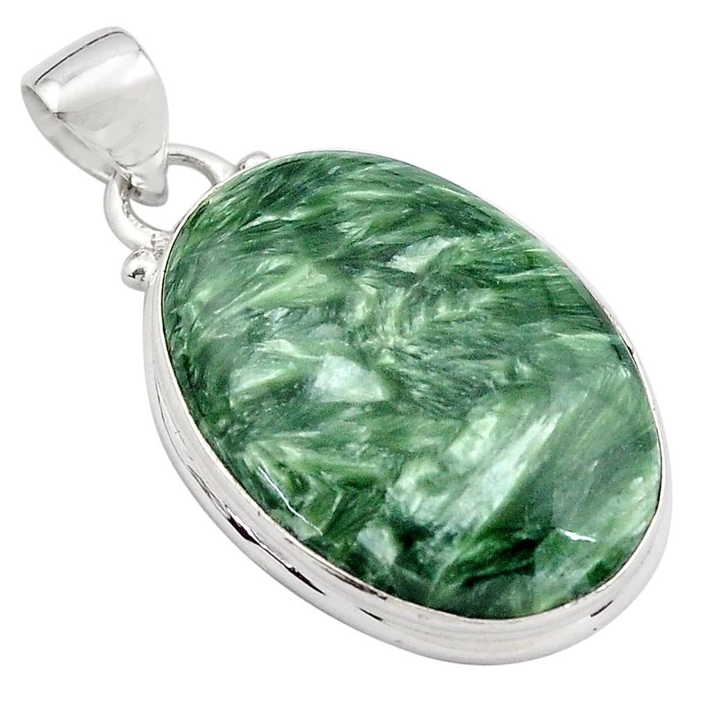 925 sterling silver 16.73cts natural green seraphinite (russian) pendant p85124