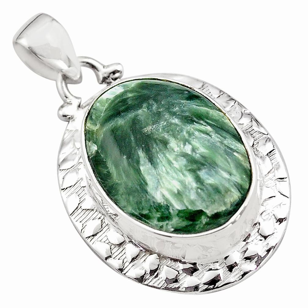 925 sterling silver 23.06cts natural green seraphinite (russian) pendant p85148