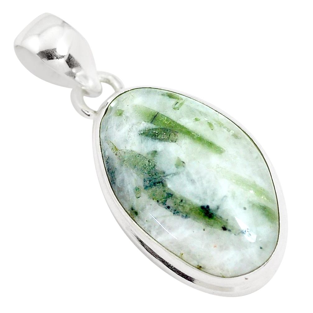 925 sterling silver 15.55cts natural green tourmaline in quartz pendant p42579