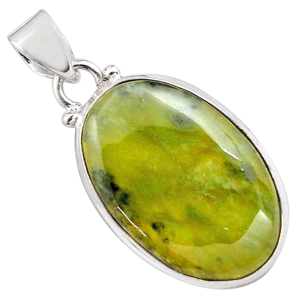 925 sterling silver 18.68cts natural green vasonite oval pendant jewelry p85210